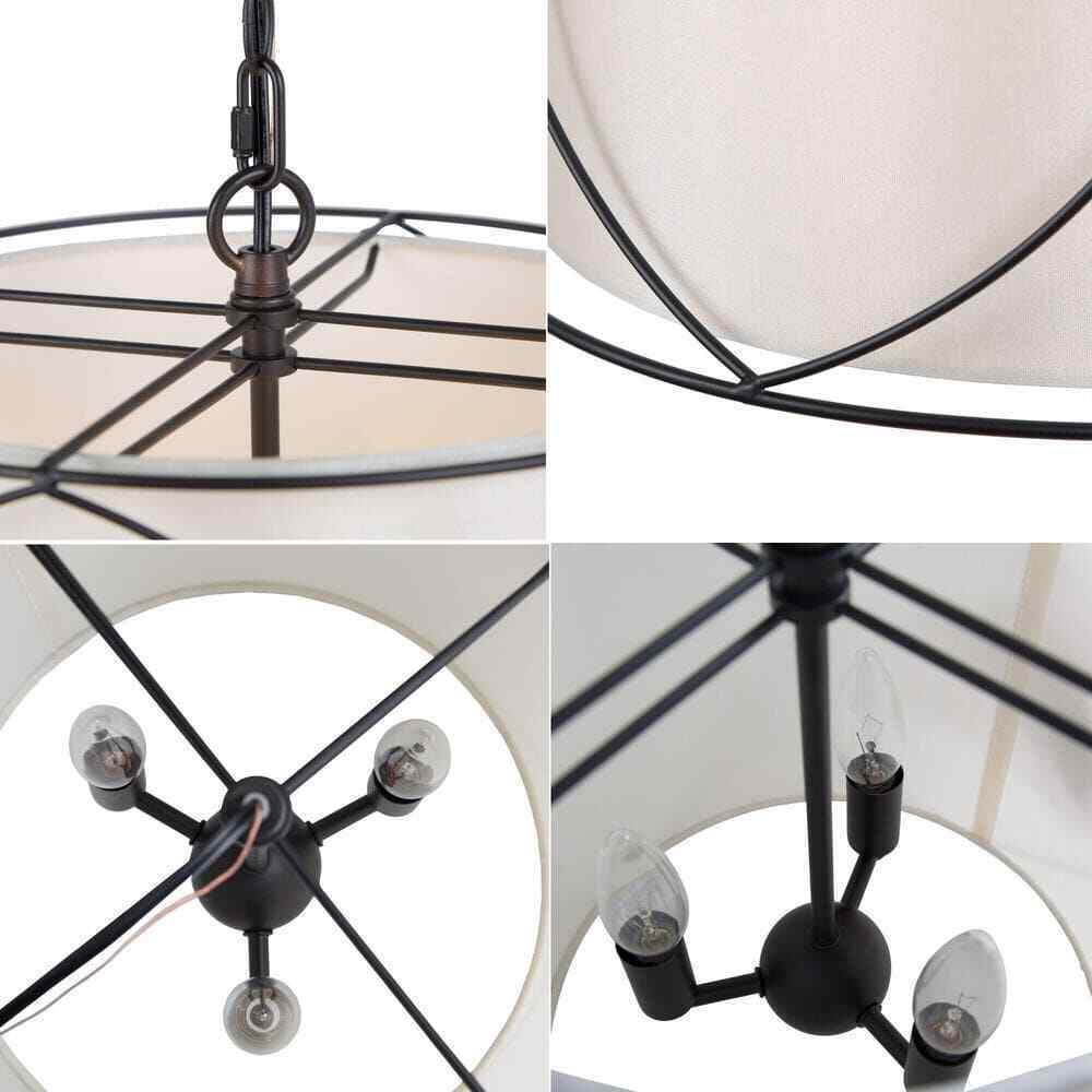 Uolfin Modern Drum Island Chandelier Pendant Cage Light w/ Fabric Shade