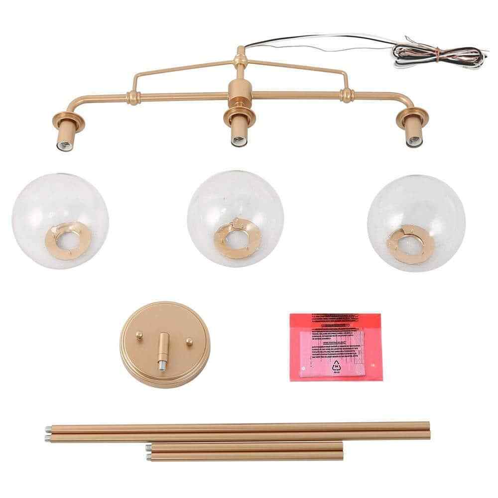 Uolfin Gold Globe Island Chandelier Naomi 25.5 in. 3-Light Linear Dining Pendant