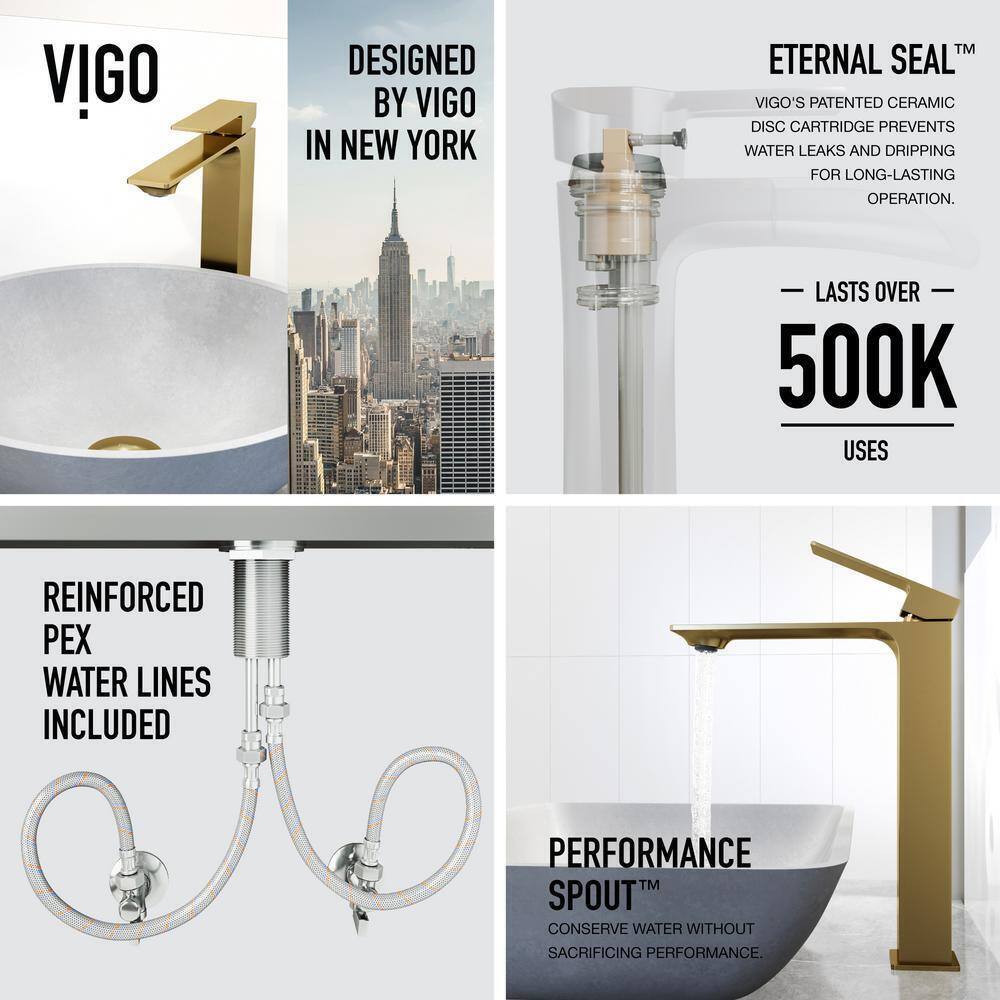 VIGO Dunn Single Handle Single-Hole Bathroom Vessel Faucet in Matte Brushed Gold