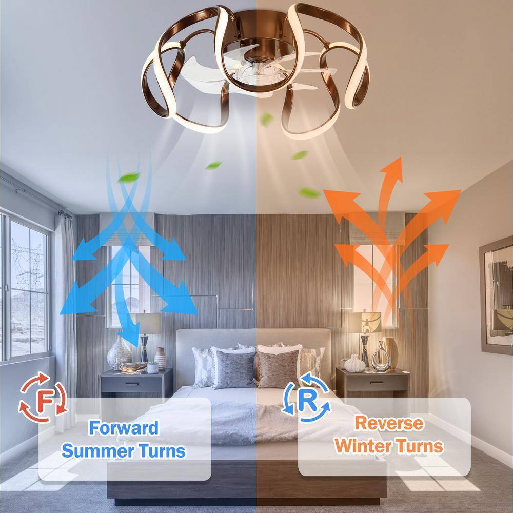 Oaks Aura LED Indoor Brown Modern Flush Mount Ceiling Fan Light APP and Remote