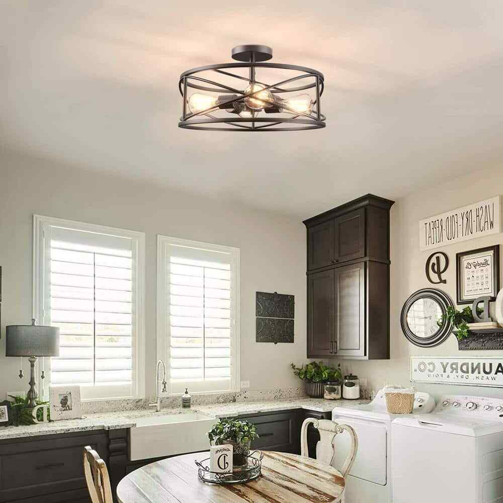 Cedar Hill 17 in. 4-Light Bronze Caged Drum Semi-Flush Mount 412606