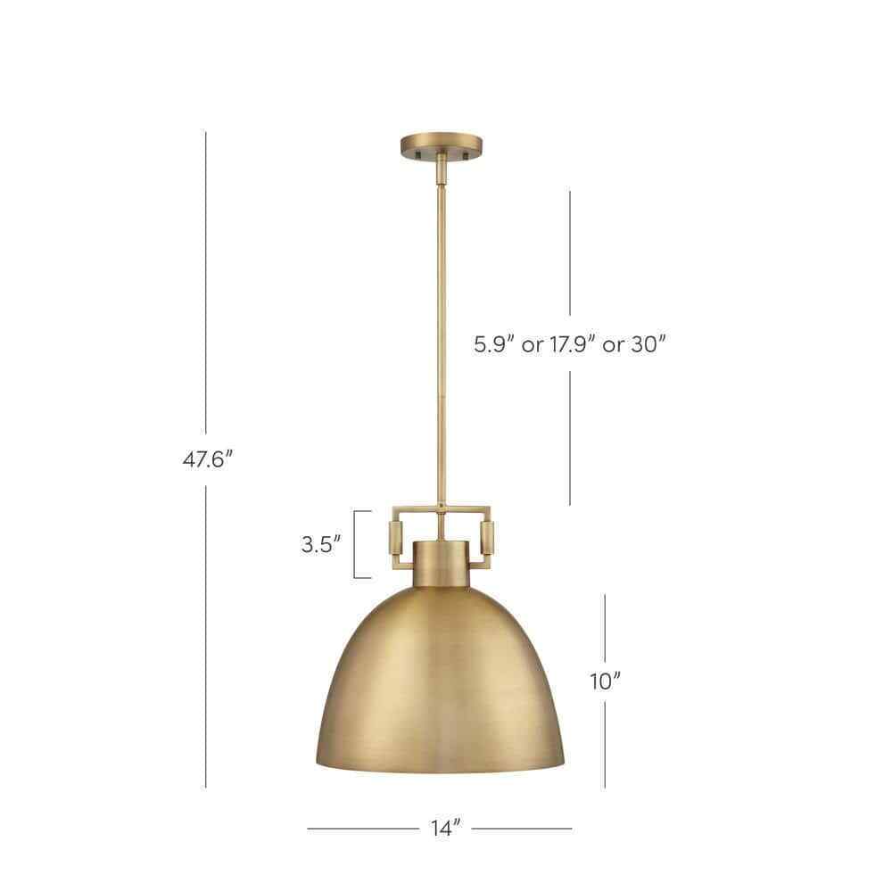 Nathan James Leigh 1-Light Antiqued Brass Shaded Pendant Light