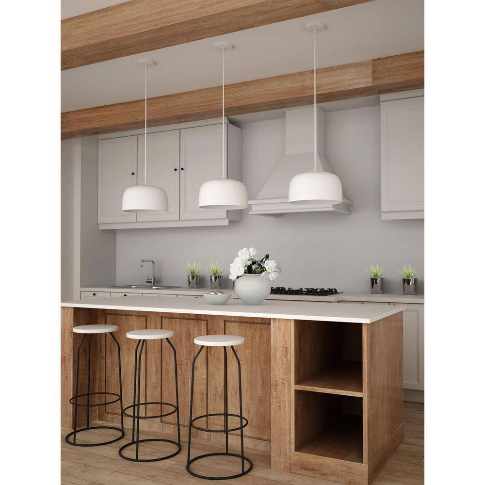 Progress Lighting Arriccio 14 in. White Plaster Round Shaded Pendant Light