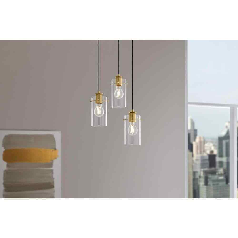 Hampton Bay Regan Brushed Gold Pendant Hanging Light w/ Clear Glass Shades