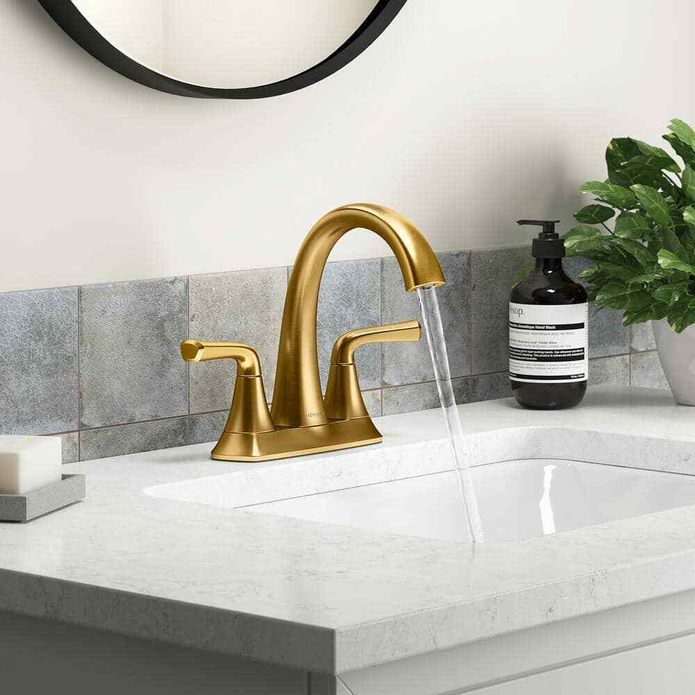 KOHLER Sundae 4 in. Centerset Bathroom Faucet in Vibrant Brushed Moderne Brass