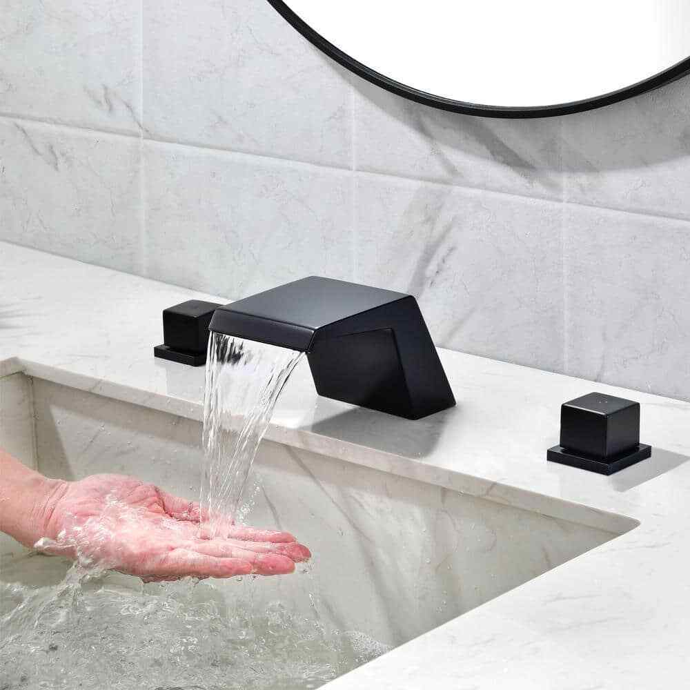 UKISHIRO 8 in. 2-Handle Low-Arc Bathroom Faucet in Spot Defense Matte Black