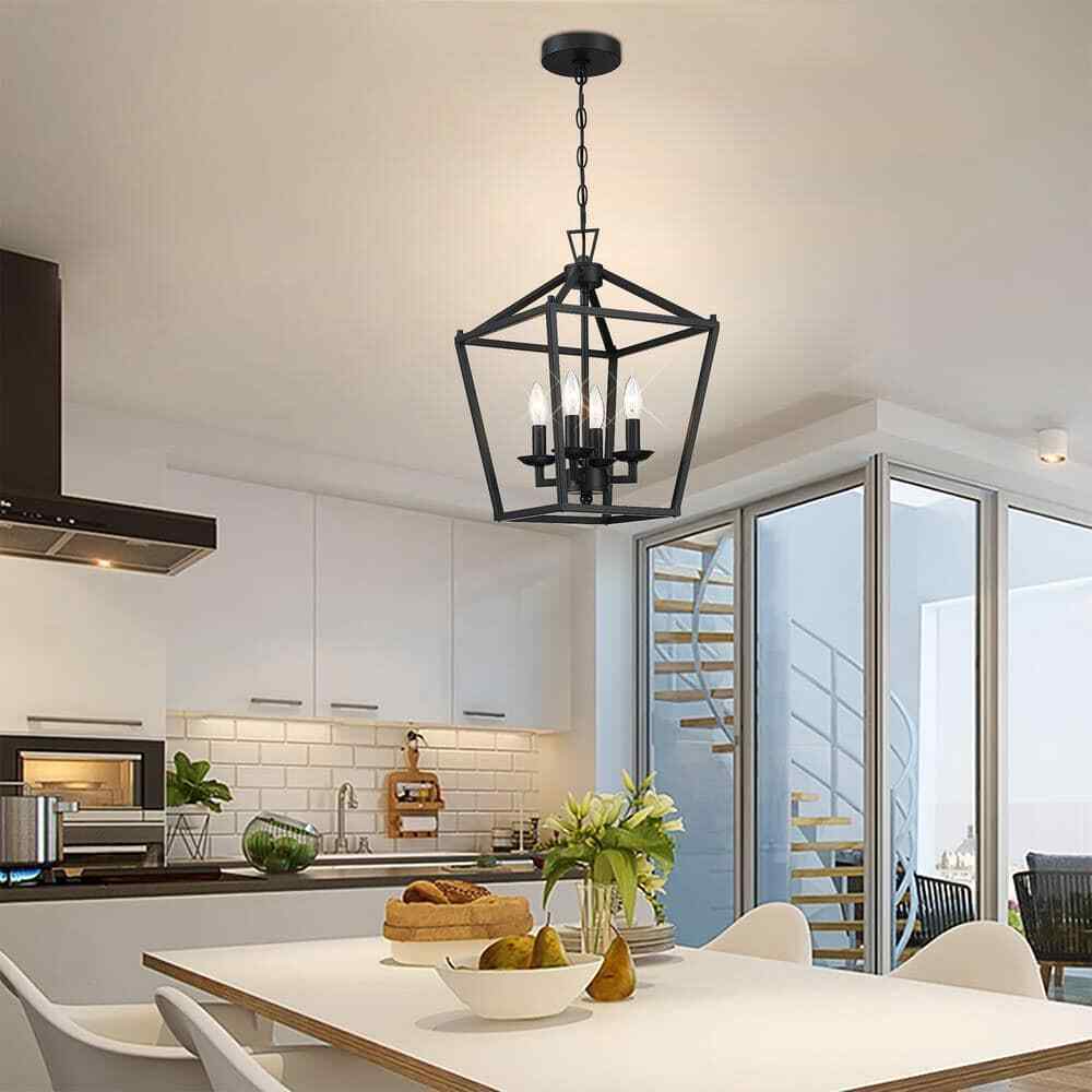 Hukoro Alfa 12 in. Geometric Cage Lantern Pendant Light w/ Matte Black Finish