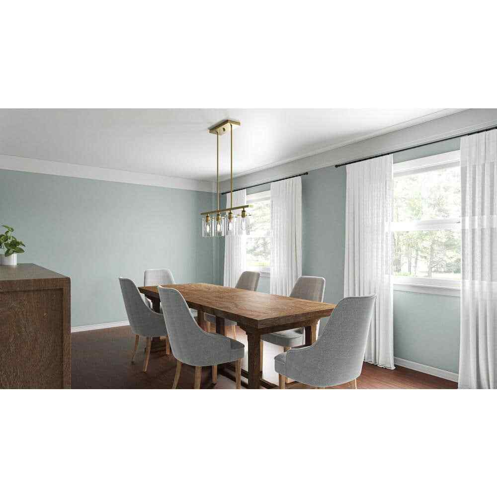 Hampton Bay Regan Brushed Gold Industrial Linear Chandelier Clear Glass Shades