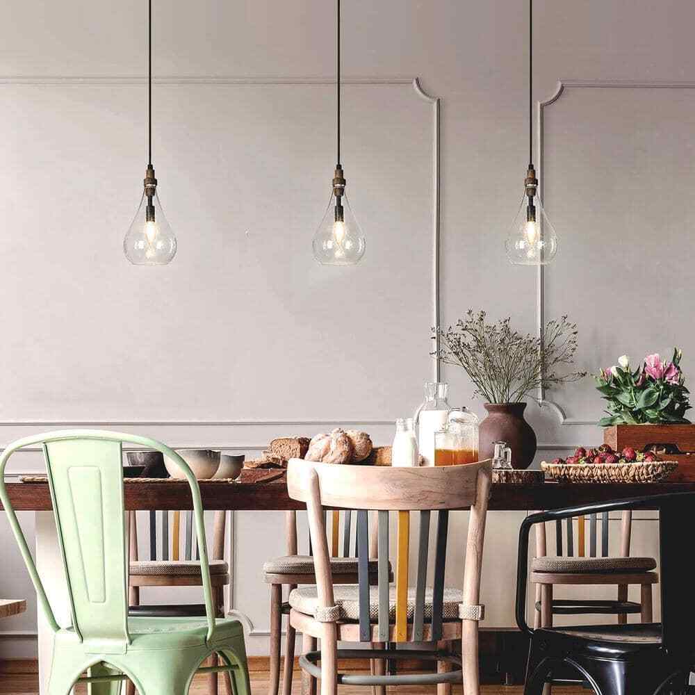 Uolfin Maya 1-Light Black Pendant Hanging Light with Seeded Teardrop Glass Shade