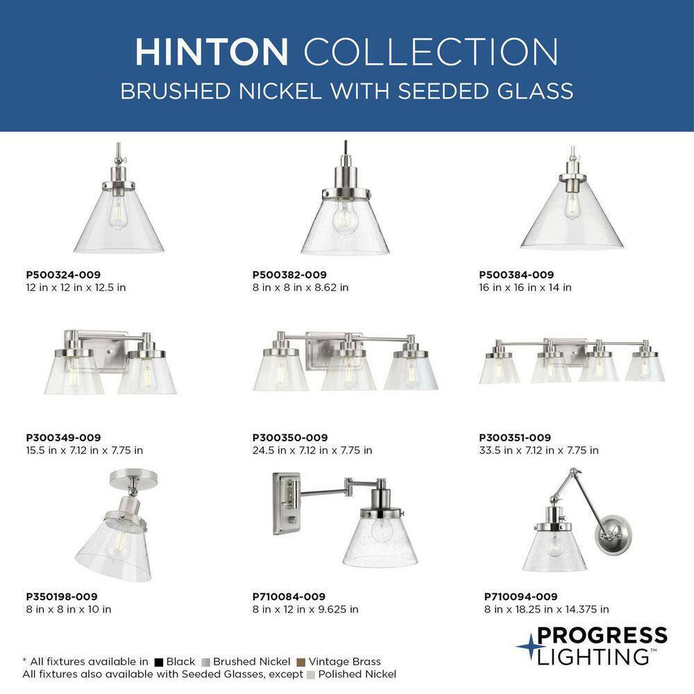 Progress Lighting Hinton 8" Brushed Nickel Pendant w/ Clear Seeded Glass Shade
