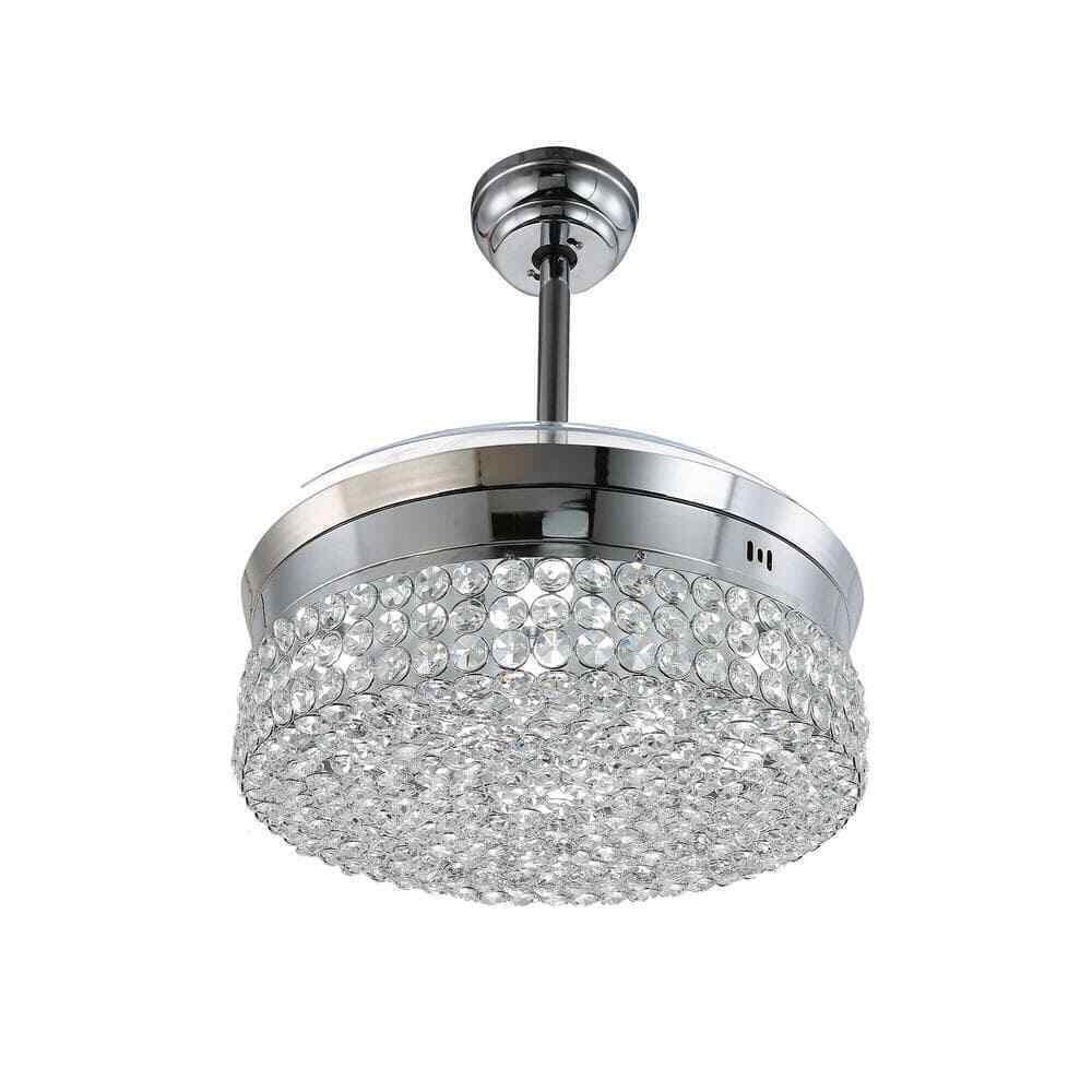 Bella Depot 36 in. LED Indoor Chrome Retractable Crystal Ceiling Fan