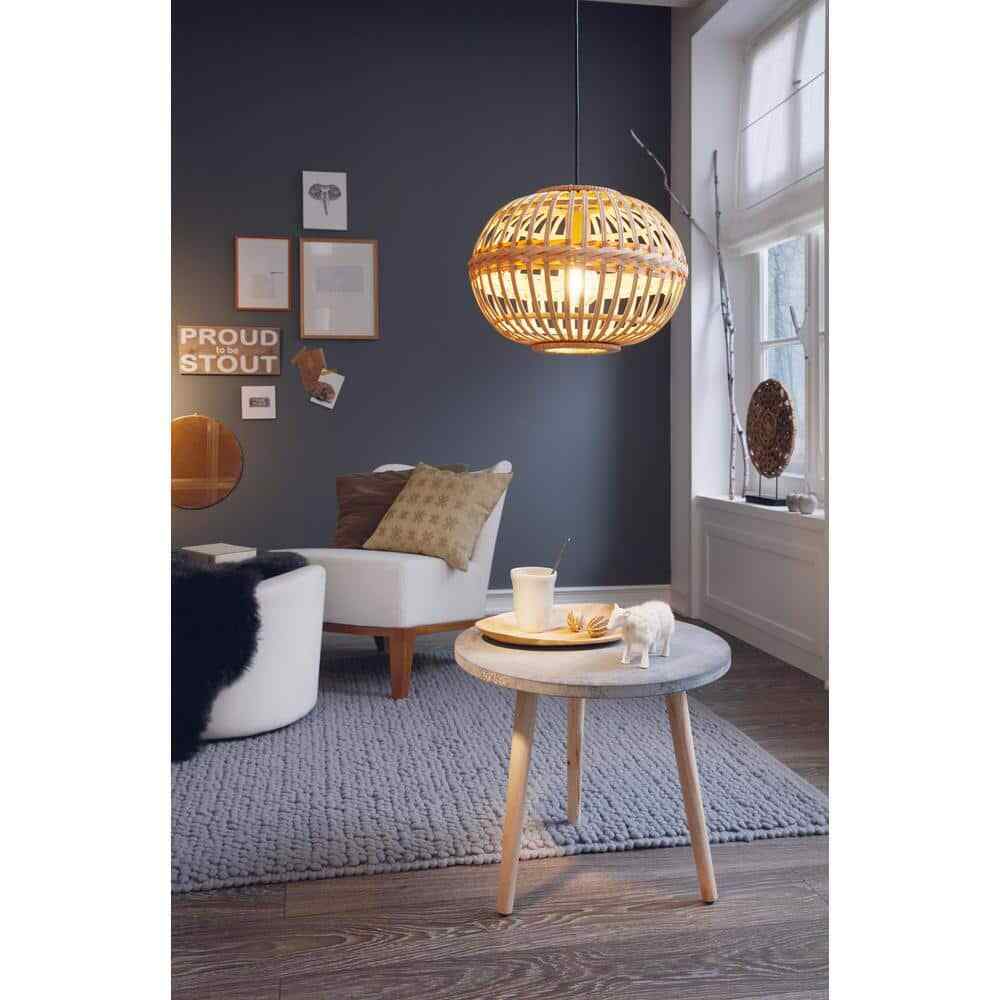 Eglo Amsfield 1-Light Brown Pendant with Wood Shade