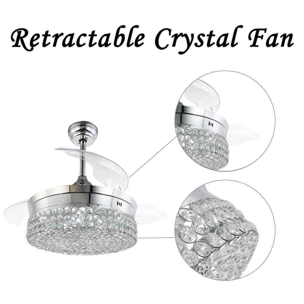Bella Depot 36 in. LED Indoor Chrome Retractable Crystal Ceiling Fan