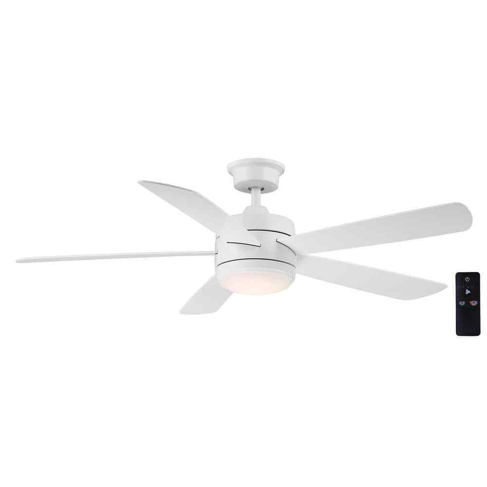 Hampton Bay Averly 52 in. LED Matte White Ceiling Fan w/ Light + Remote Control