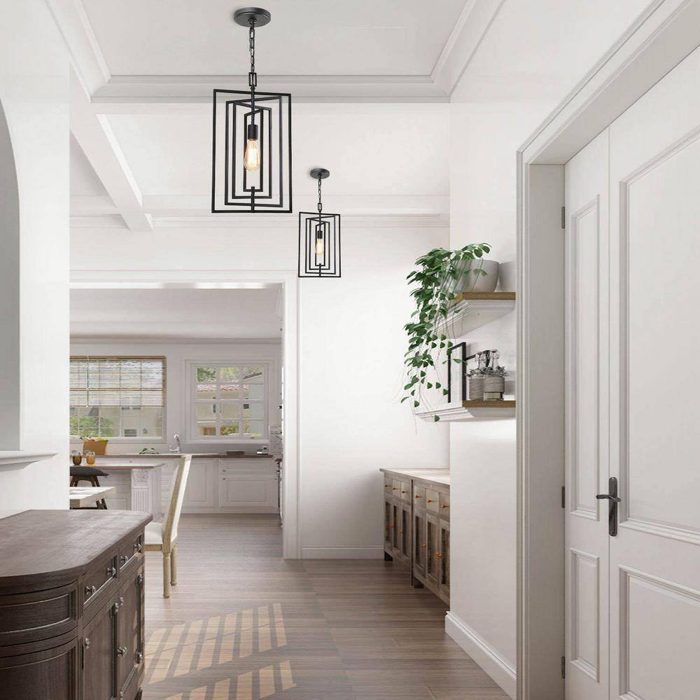 Uolfin 1-Light Black Geometric Light Fixture for Kitchen Island with Swing Frame