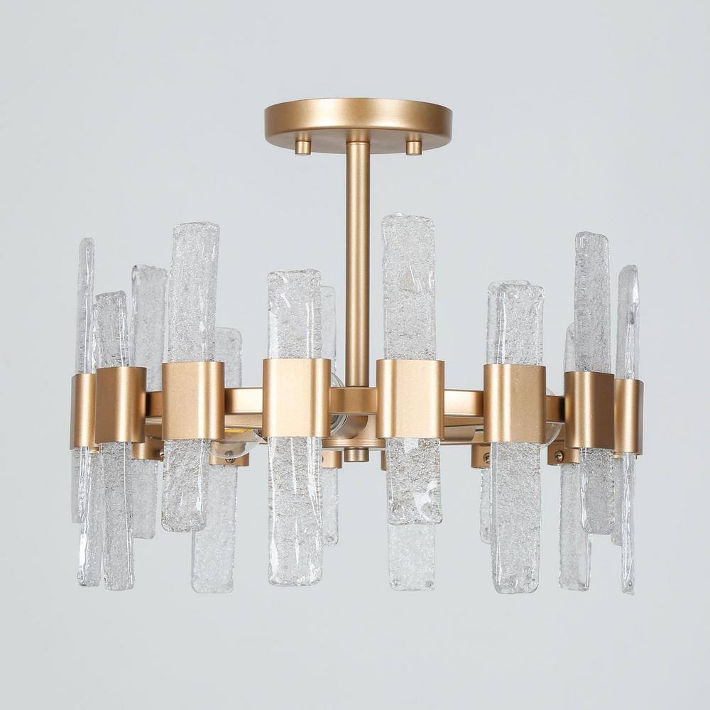 Uolfin Modern Chandelier Ceiling Light Eicy 14.2 in. 3-Light Gold Drum Mount
