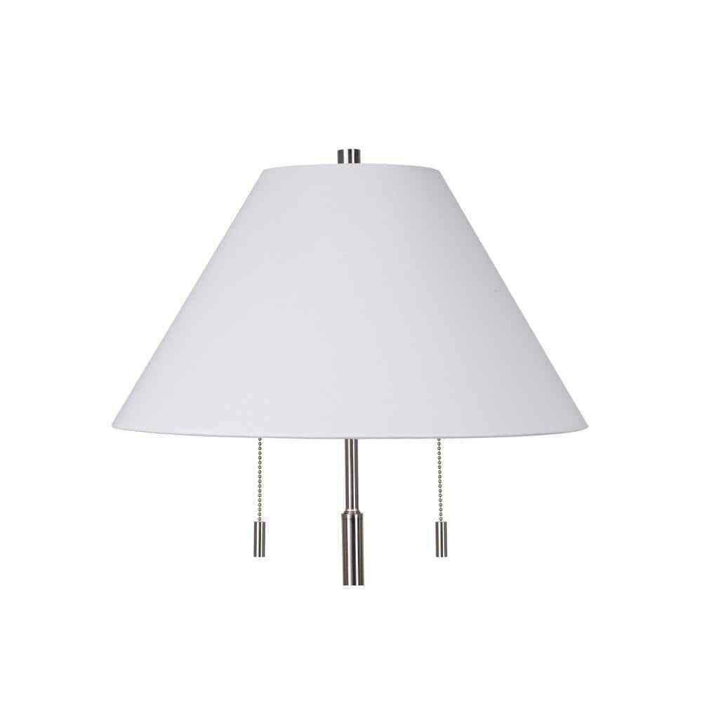 Hampton Bay Stanyan 58 in. Brushed Nickel Standard Floor Lamp Fabric White Shade