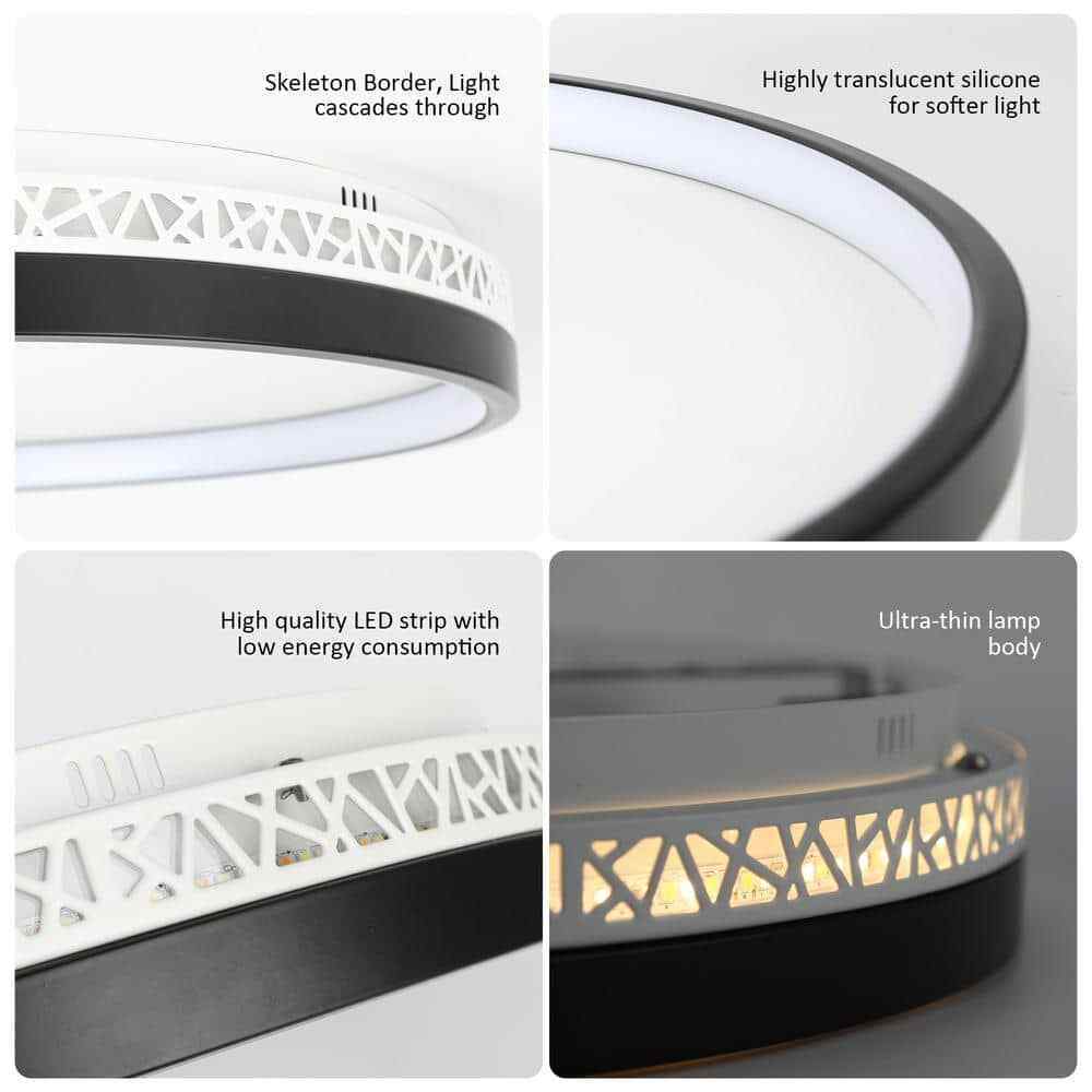 TOZING 16 in. Modern Black Dimmable Integrated LED Flush Mount Ceiling Light