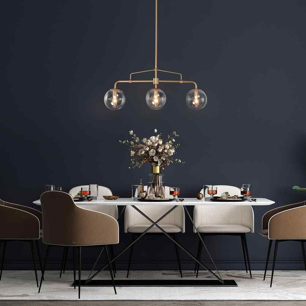 Uolfin Gold Globe Island Chandelier Naomi 25.5 in. 3-Light Linear Dining Pendant
