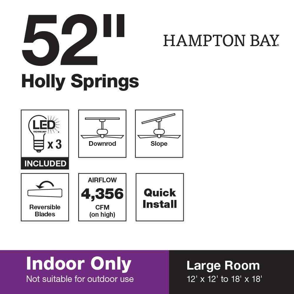 Hampton Bay Holly Springs 52 in. LED Indoor Matte White Ceiling Fan w/ Light Kit
