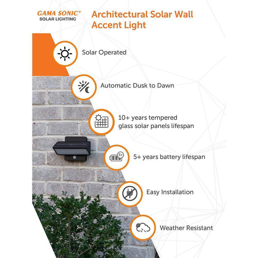 GAMA SONIC Black Outdoor Solar Warm White LED Motion Sensing Security Light
