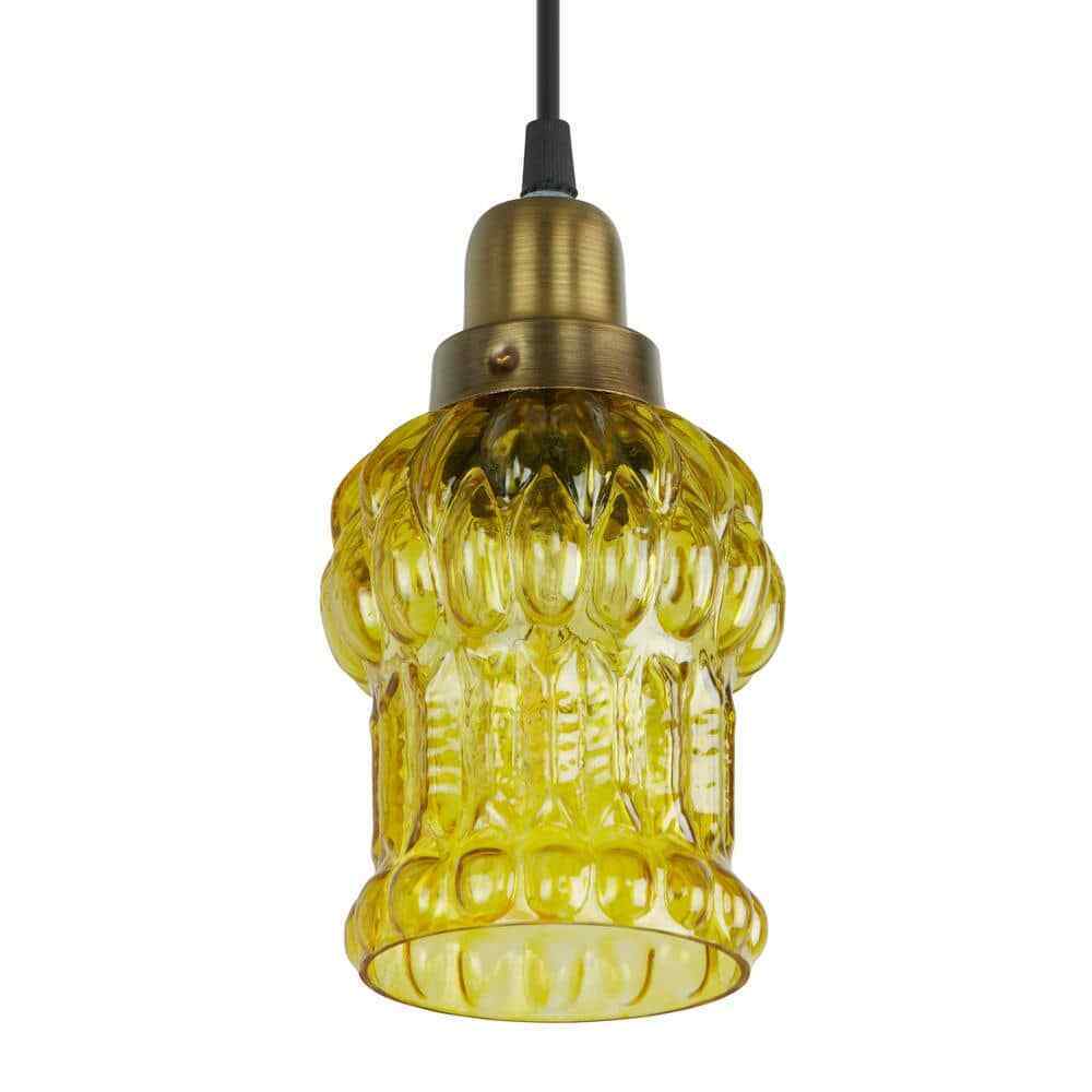 River of Goods Diane 1-Light Gold Textured Shaded Glass Cylinder Pendant Light