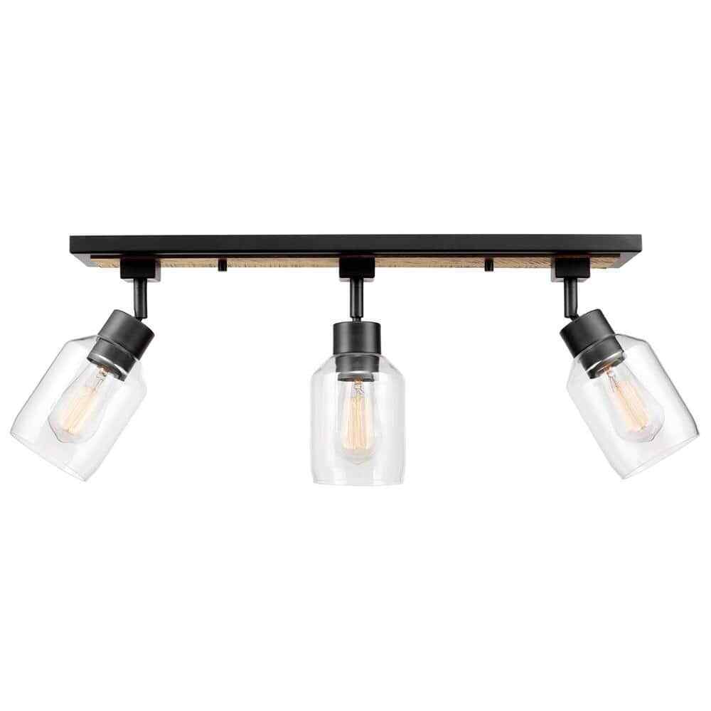 Globe Electric Griffith 25 in. 3-Light Faux Wood and Matte Black Track Light