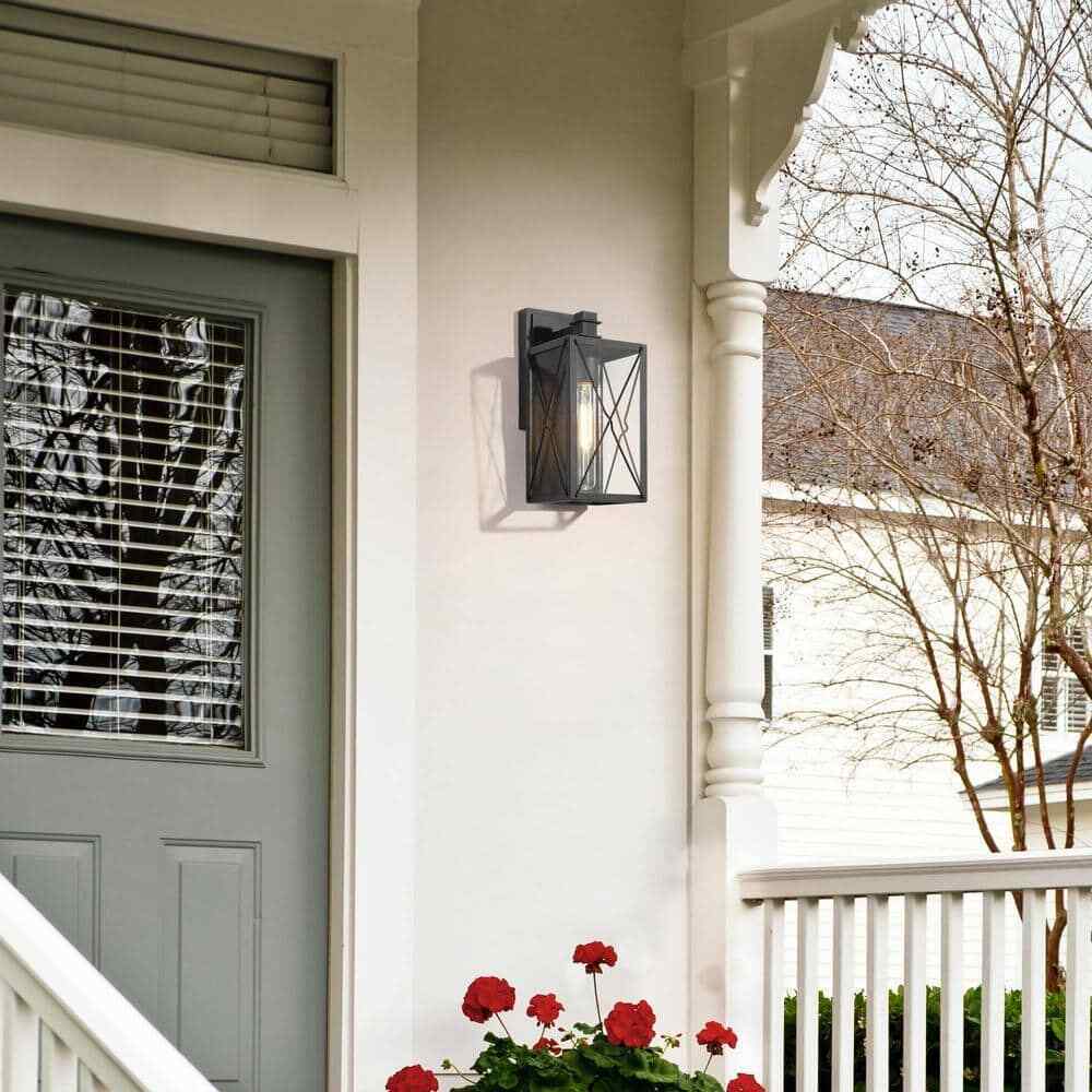 LNC Black Outdoor Wall Lantern Sandy Black w/ Clear Glass Panels