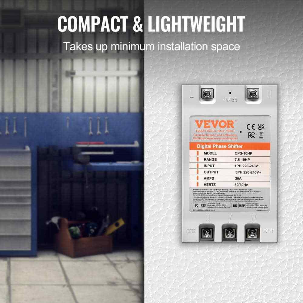 VEVOR 3 Phase Converter 10HP 30 Amp 220-Volt 1 Phase to 3 Phase Shifter
