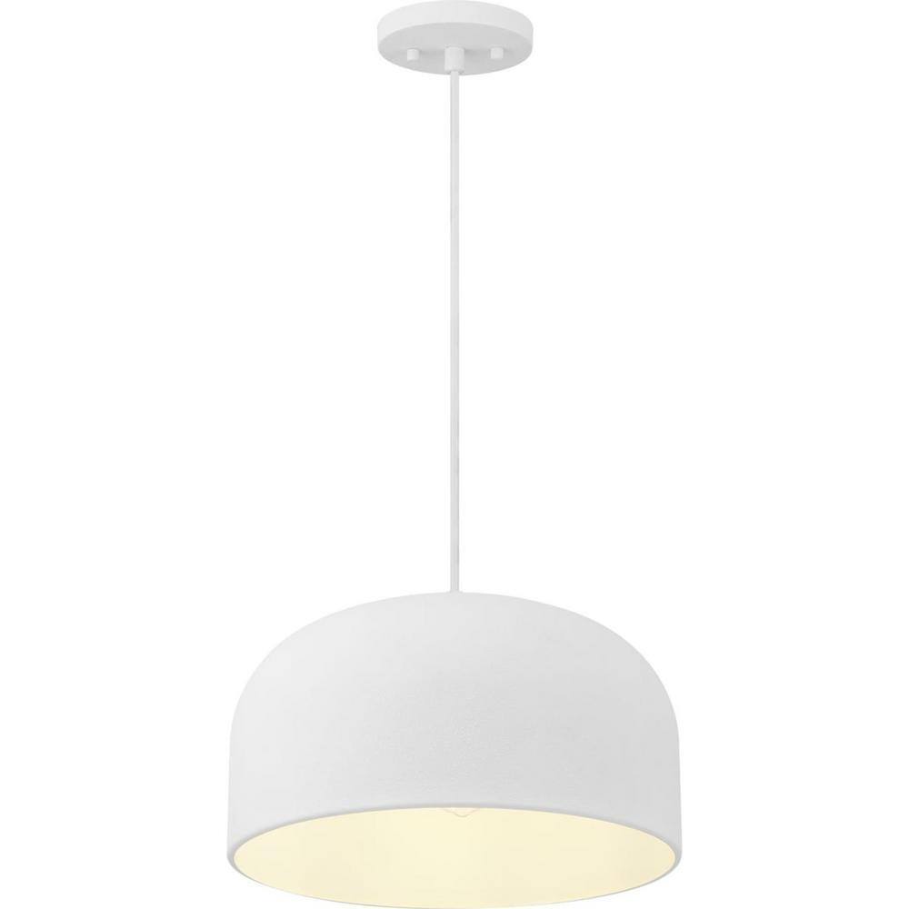 Progress Lighting Arriccio 14 in. White Plaster Round Shaded Pendant Light