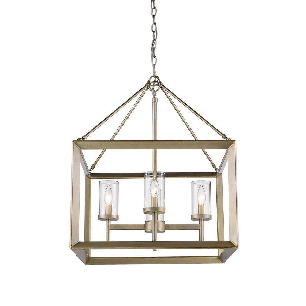 Golden Lighting Smyth 4-Light White Gold Chandelier with Clear Glass Shade