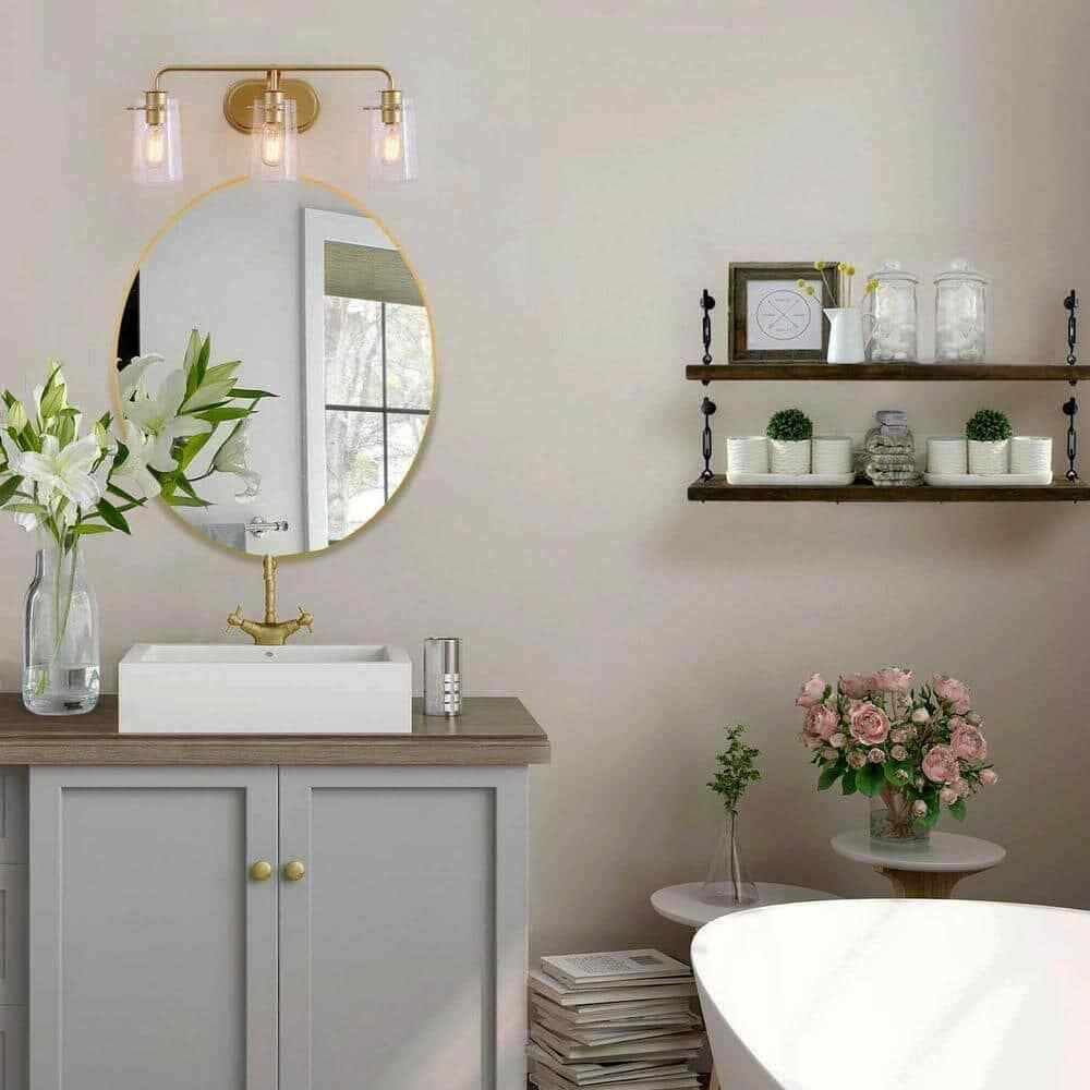 Uolfin Modern Gold Bathroom Vanity Light Farmhouse Wall Sconce w/ Glass Shades