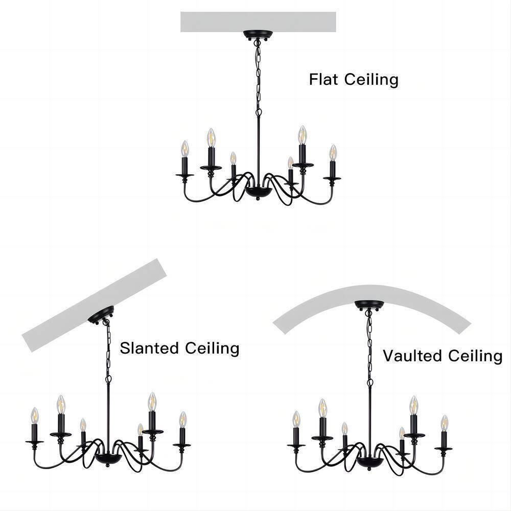SILJOY 34 in. 6-Light Black Candle Style Chandelier Candlestick Farmhouse