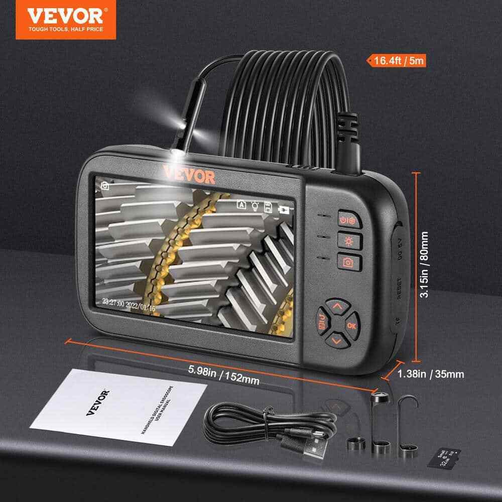 VEVOR 3-Lens Borescope Camera 4.5" Screen Endoscope Sewer Camera w/ Drain Snake