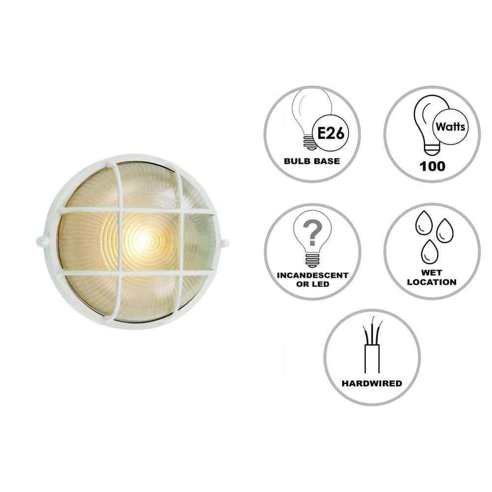 Bel Air Lighting Aria 10 in. 1-Light White Round Bulkhead Outdoor Wall Light