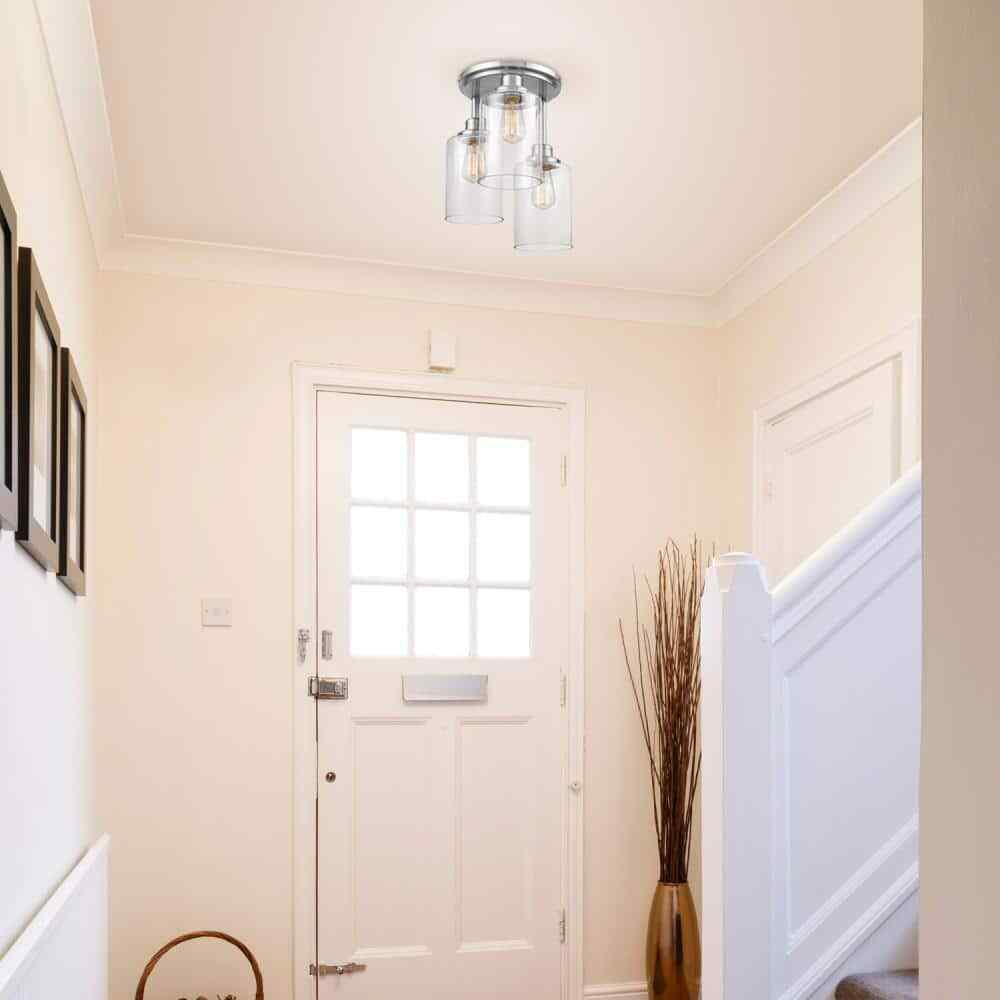 Globe Electric Annecy 3-Light Brushed Steel Semi-Flush Mount Ceiling Light