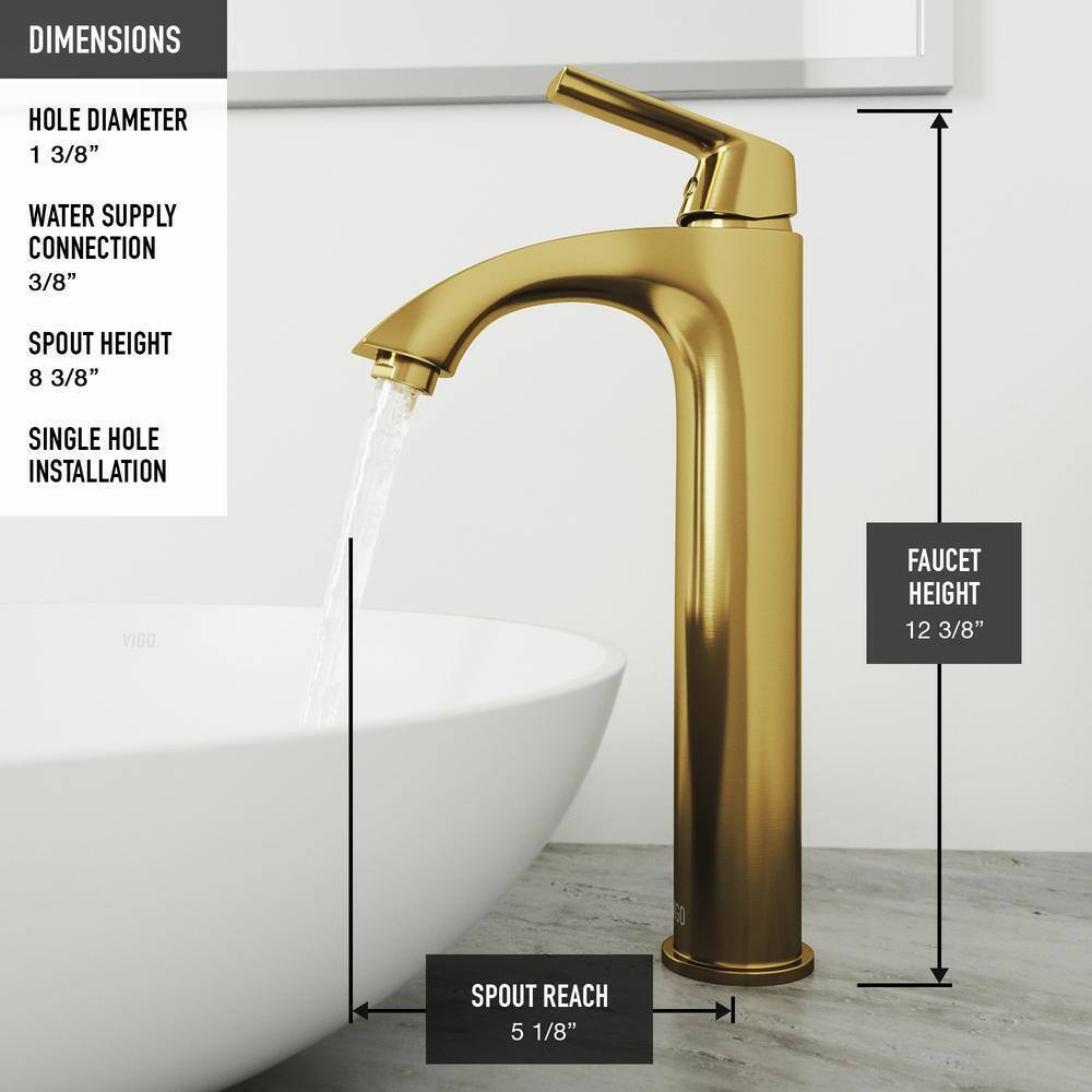 VIGO Linus Single Handle Single-Hole Bathroom Vessel Faucet Matte Brushed Gold