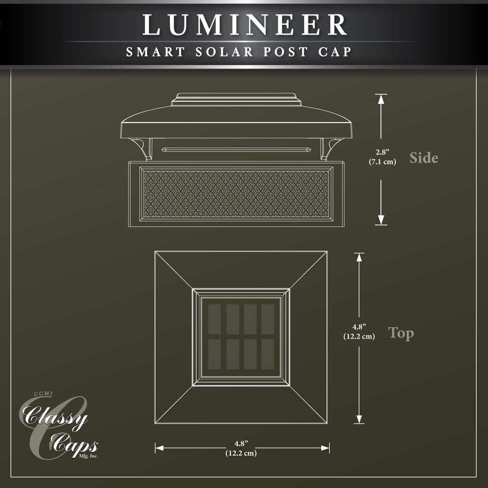 CLASSY CAPS Lumineer 4 in. x 4 in. Black Cast Aluminum Smart Solar Post Cap