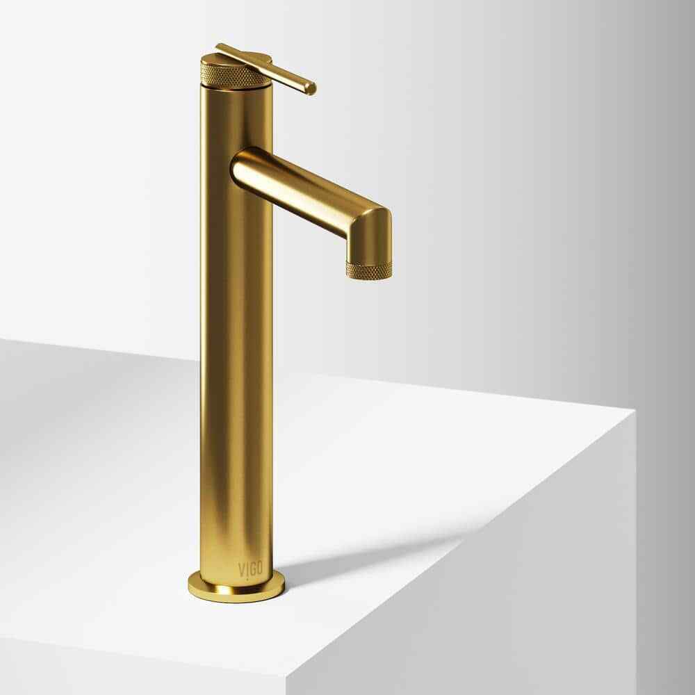 VIGO Sterling Single-Hole Bathroom Vessel Faucet in Matte Brushed Gold