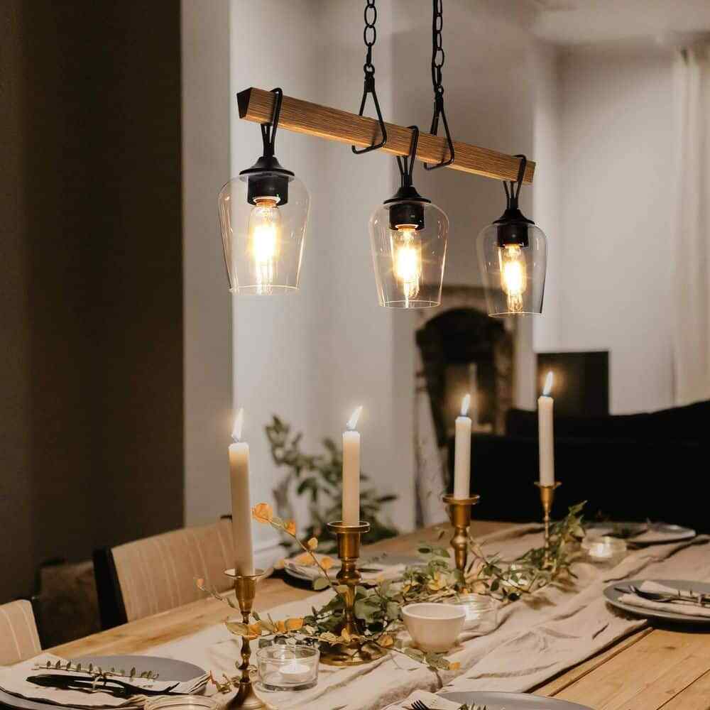Uolfin Modern Black 25 in. 3-Light Chandelier w/ Painted Wood Accents