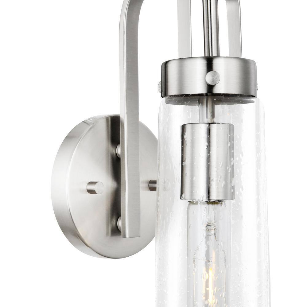 Light Society Tahoe 4.75 in. Satin Nickel Wall Sconce with Seeded Glass Shade
