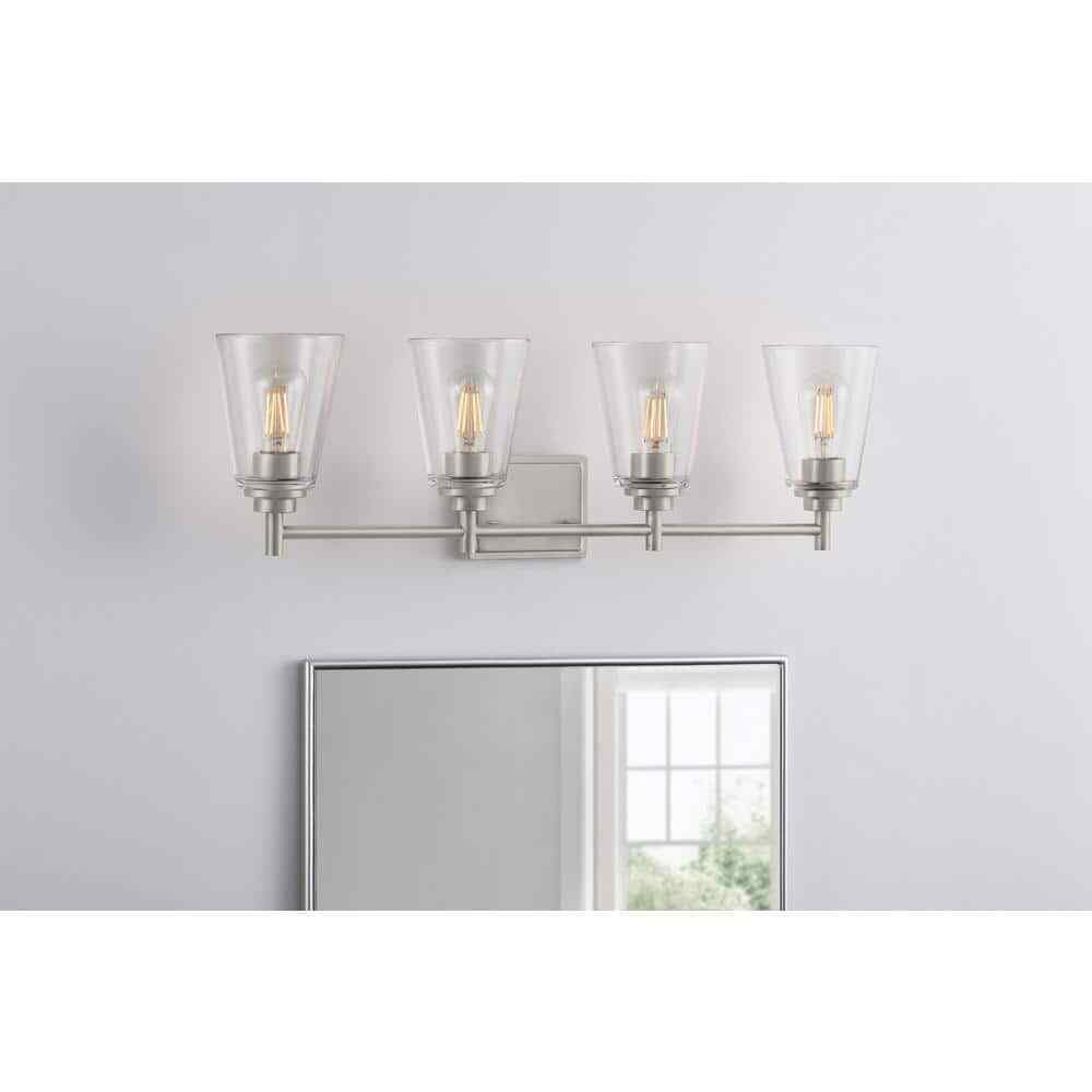 Hampton Bay 31 in. Wakefield 4-Light Brushed Nickel Vanity Light w/ Clear Glass