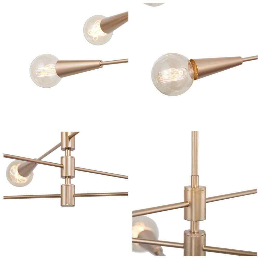 Uolfin Modern Sputnik Dule 6-Light Brass Gold Linear Chandelier