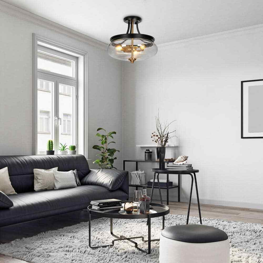 Uolfin Modern Farmhouse Black 3-Light Gold Kitchen Ceiling Lights