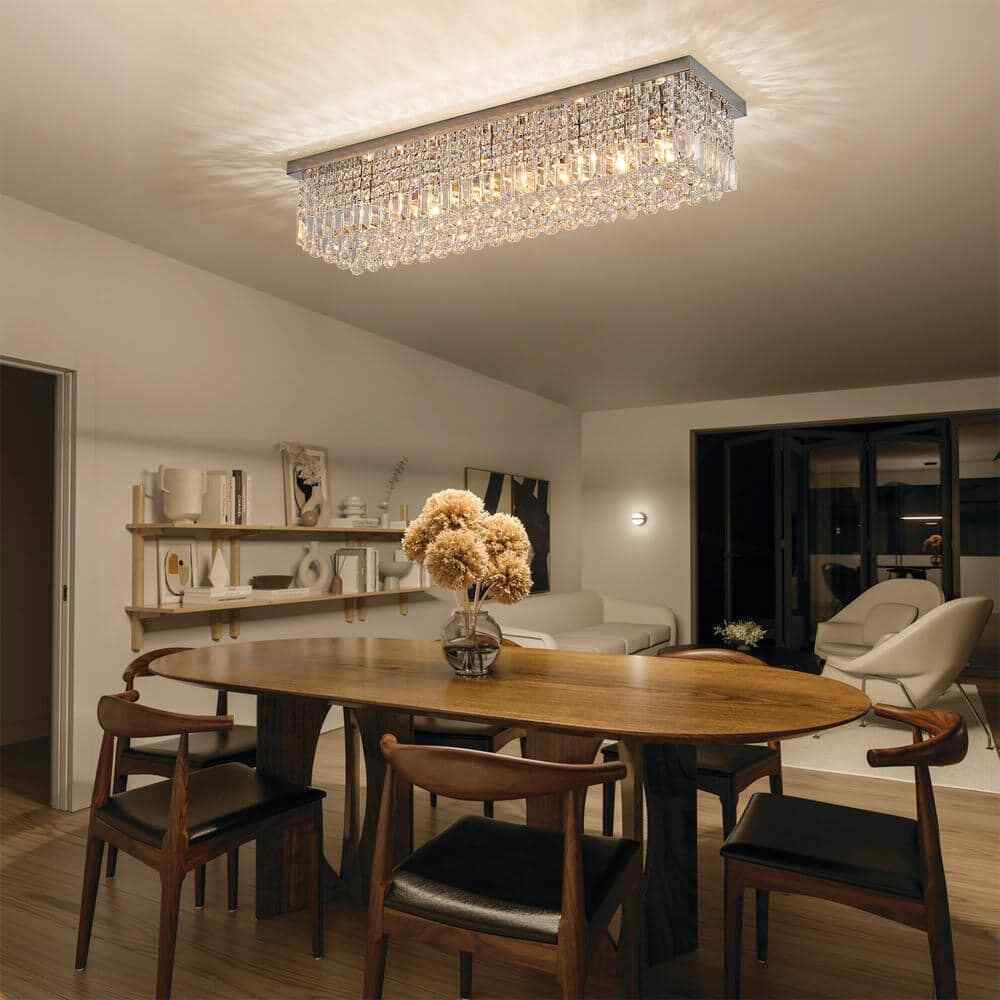 SILJOY 40 in. Modern 8-Light Rectangle Crystal Chandelier Ceiling Light Fixture