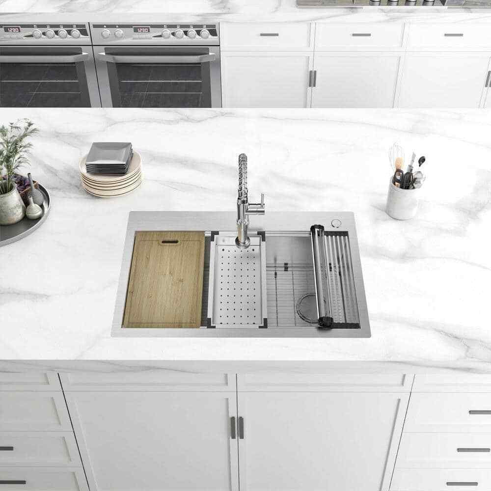 AIO Zero Radius Drop-In/Undermount 16G SS 36 in. Single Bowl Kitchen Sink