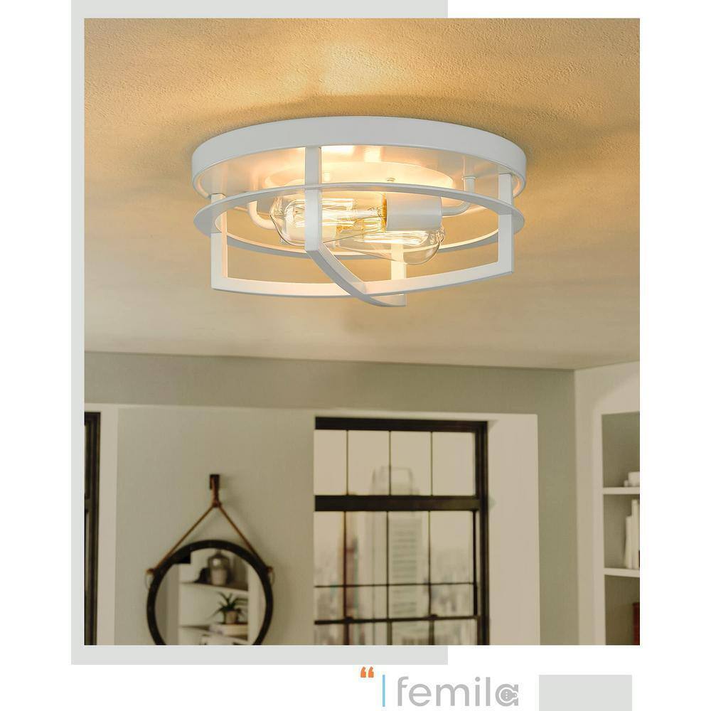 JAZAVA 13 in. 2-Light White Flush Mount Ceiling Light Fixtures HD4FW01-F WHDM