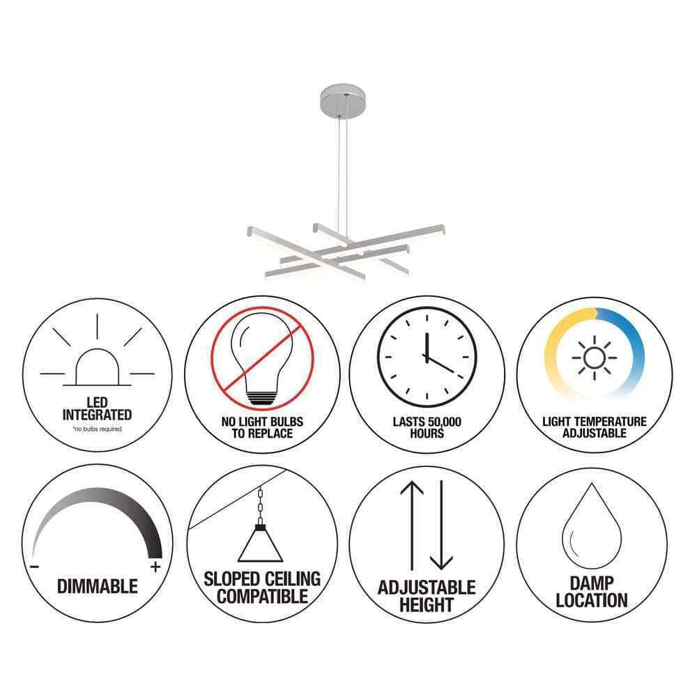 Artika Grid 30-Watt 1 Light Chrome Modern 3 CCT Integrated LED Pendant Fixture