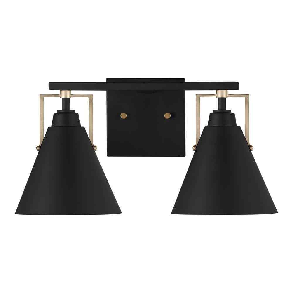 Home Decorators Insdale 2-Light Matte Black Modern Bathroom Vanity Light