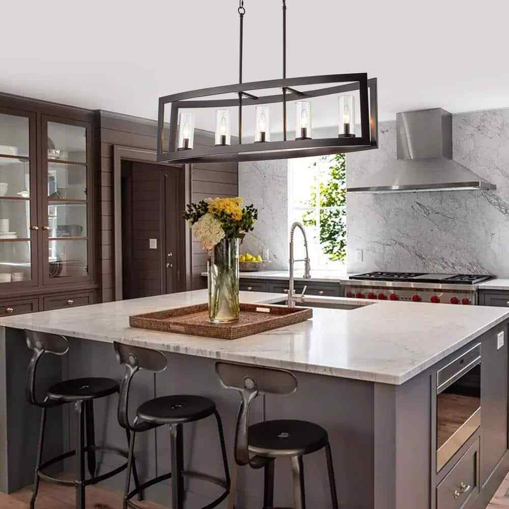 RRTYO Sylvette 5-Light Oil Rubbed Bronze Kitchen Curved Island Chandelier